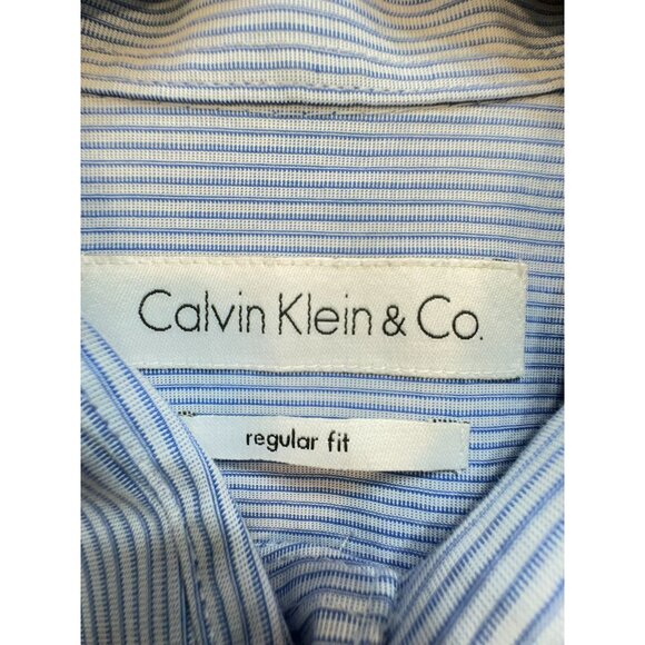 Calvin Klein & Co. Mens Dress Shirt Size L Blue Striped Long-Sleeve Workwear - Picture 2 of 12